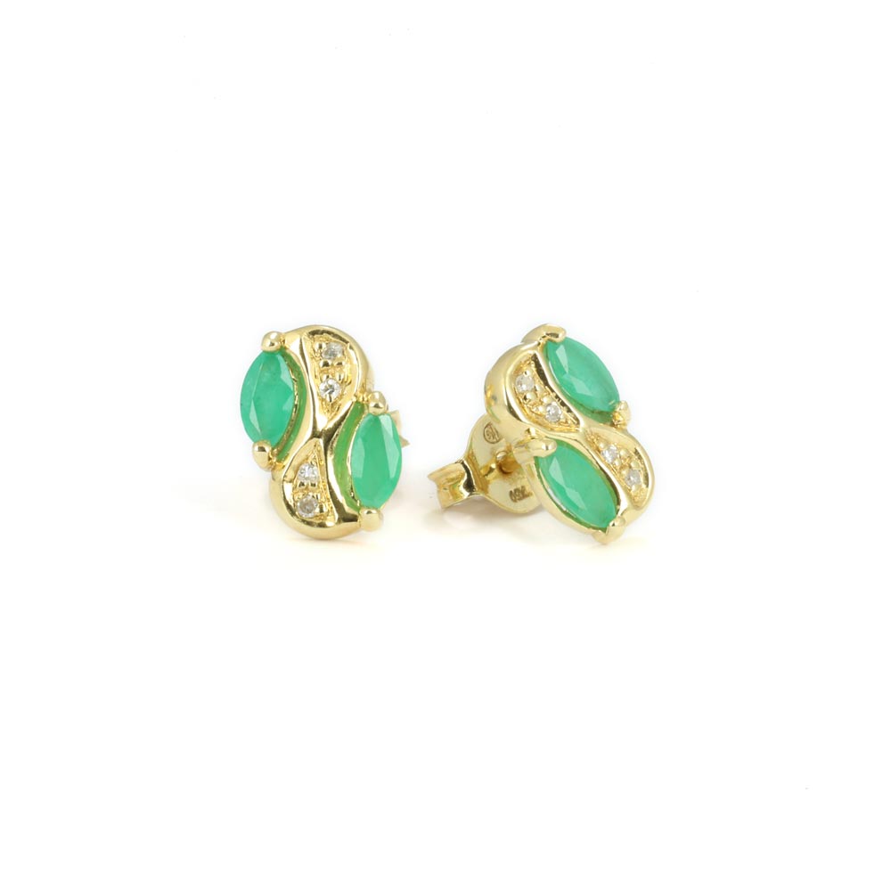 Boucles d'oreilles en Or jaune 18k avec Emeraudes et Diamants