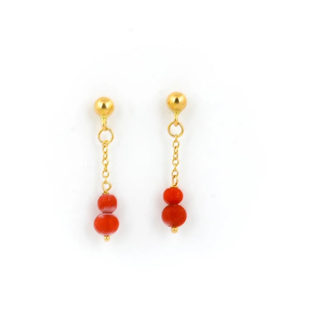 Boucles d'oreilles en Or jaune 18k avec Perles de corail