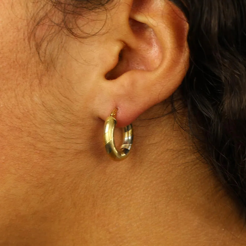 Boucles d'oreilles en Or jaune et blanc 18k - Style créoles