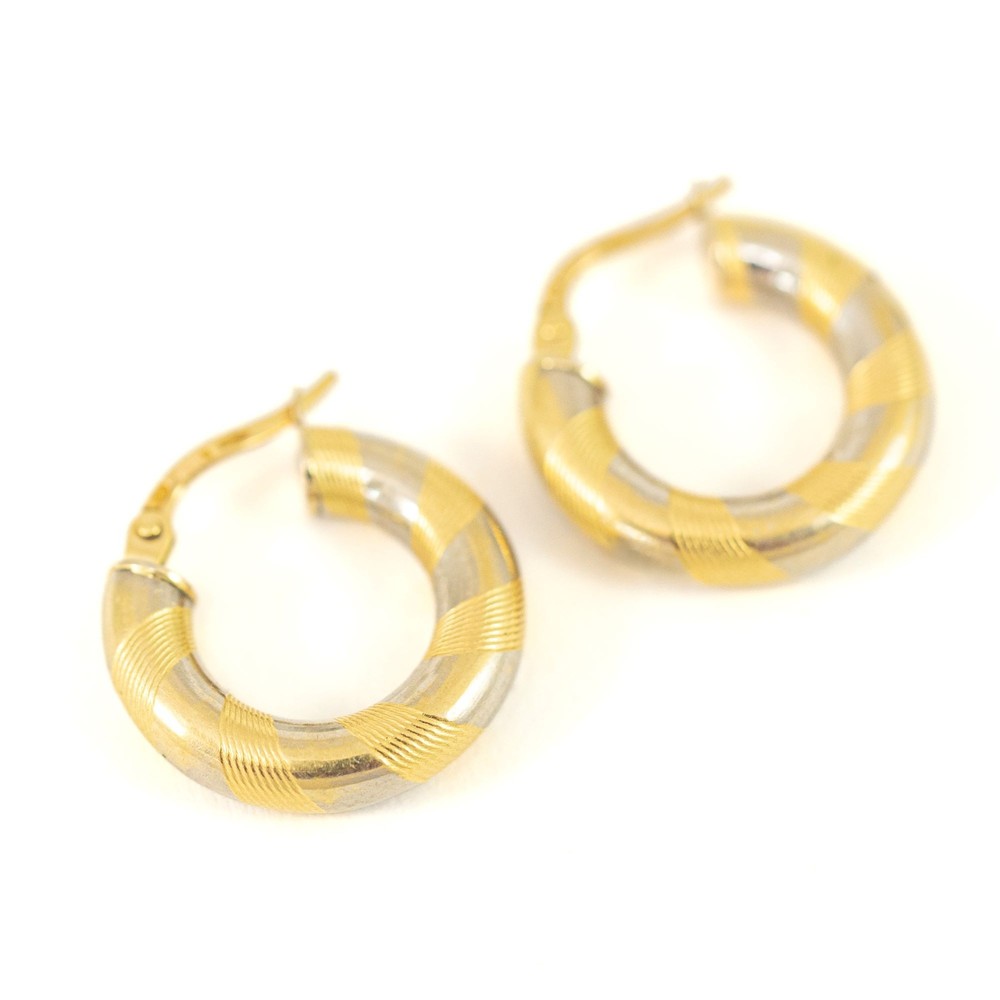 Boucles d'oreilles en Or jaune et blanc 18k - Style créoles