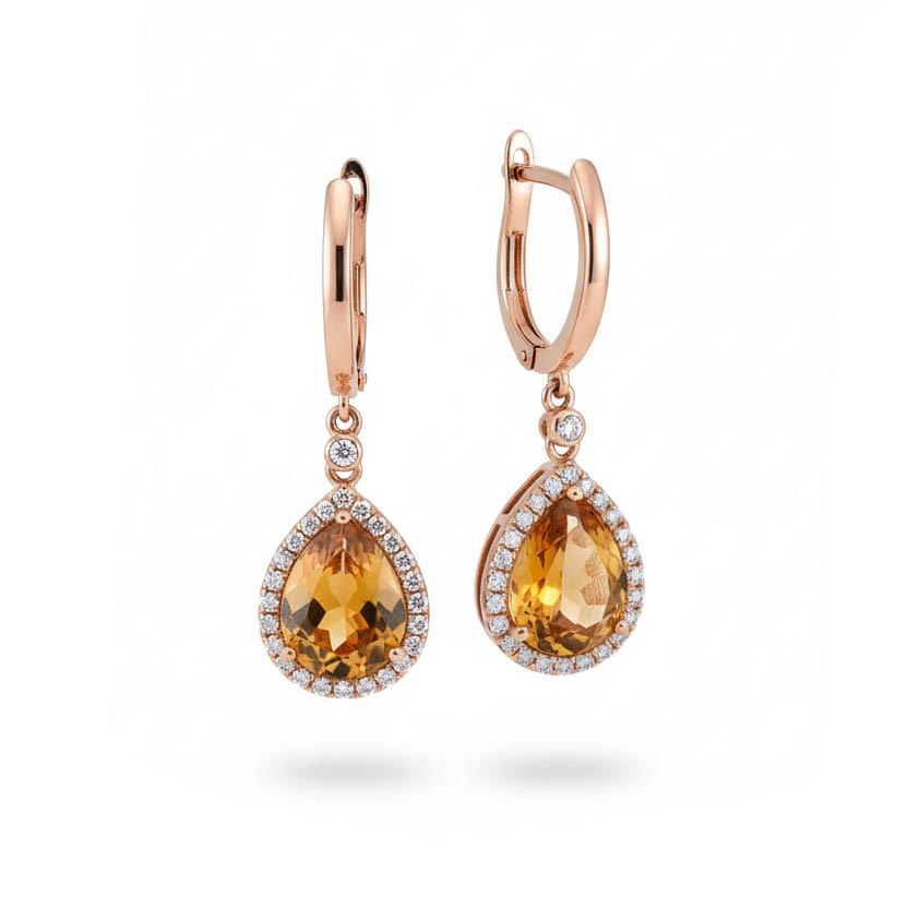 Boucles d'oreilles en Or rose 18k avec Citrines et Diamants
