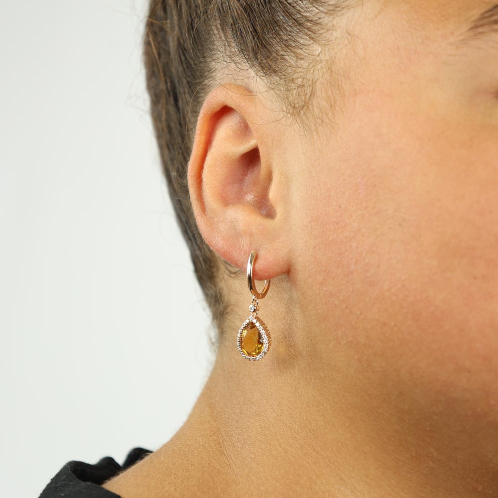 Boucles d'oreilles en Or rose 18k avec Citrines et Diamants
