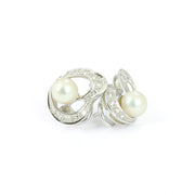 Boucles d'oreilles en or blanc 18k avec Perles et Zirconiums