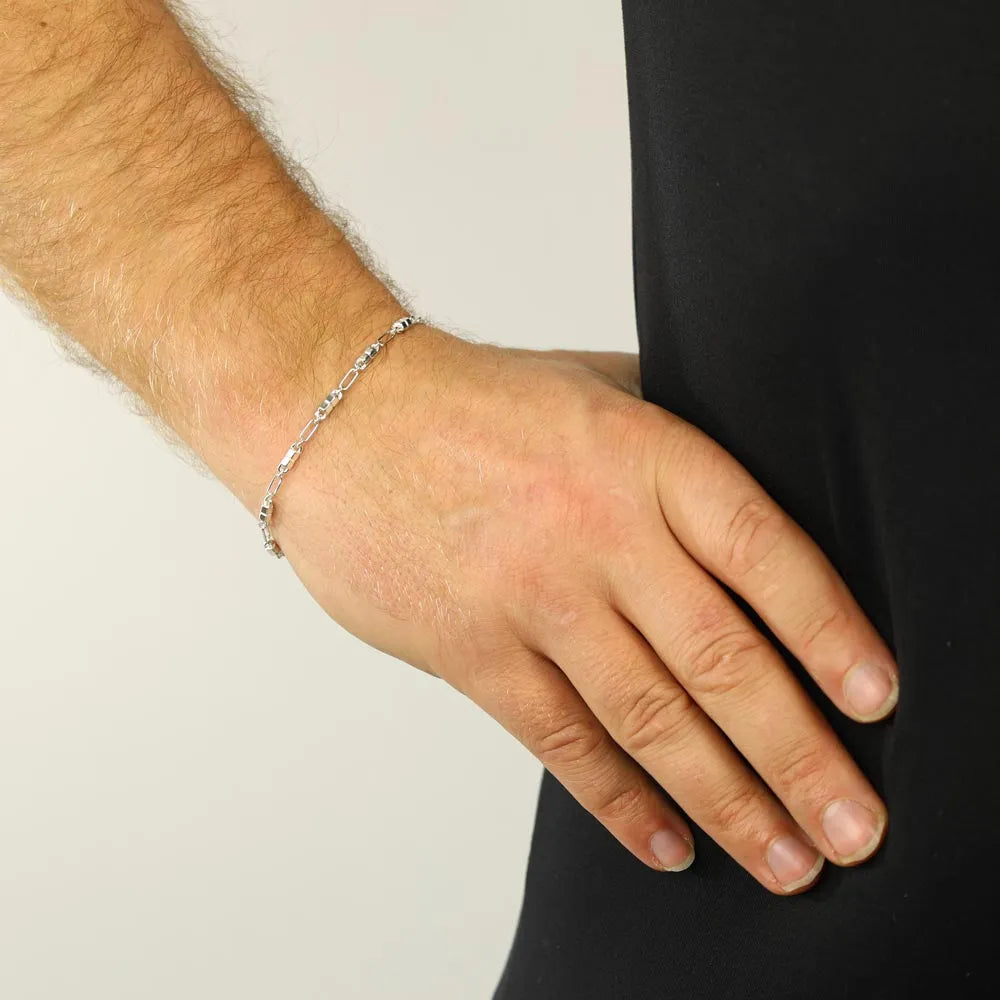 Bracelet en Argent -  Maille Fantaisie double hexagone