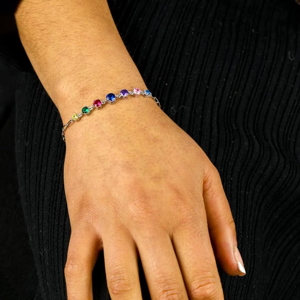 Bracelet en Argent avec Verre taillé multicolore