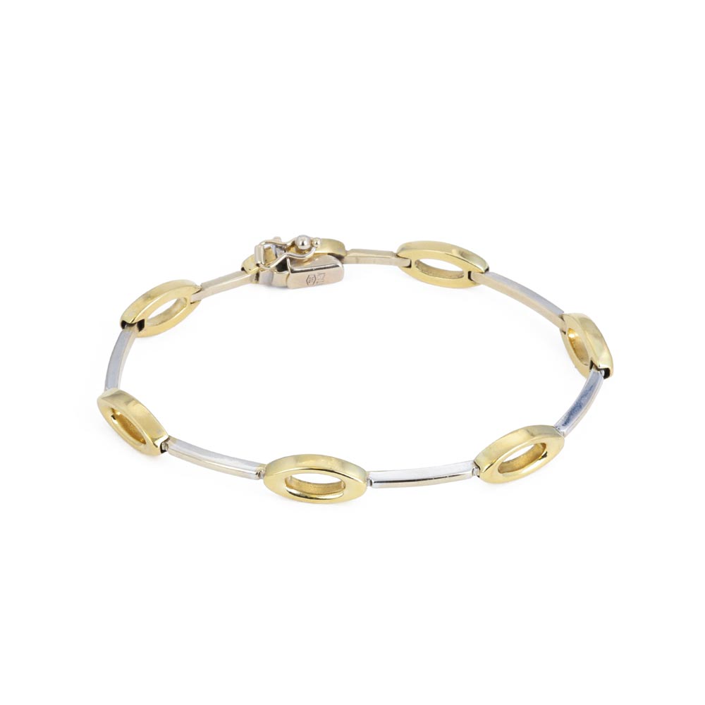 Bracelet en Or blanc et jaune 18k - Maille Ovales ajourés