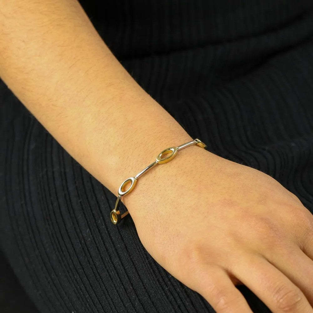 Bracelet en Or blanc et jaune 18k - Maille Ovales ajourés