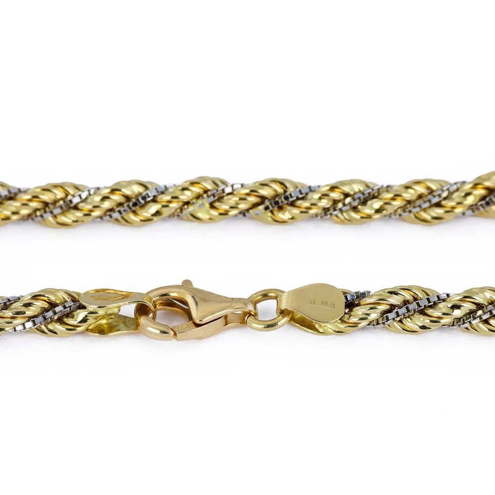 Bracelet en Or jaune et blanc 18k - Maille Torsadée scintillante