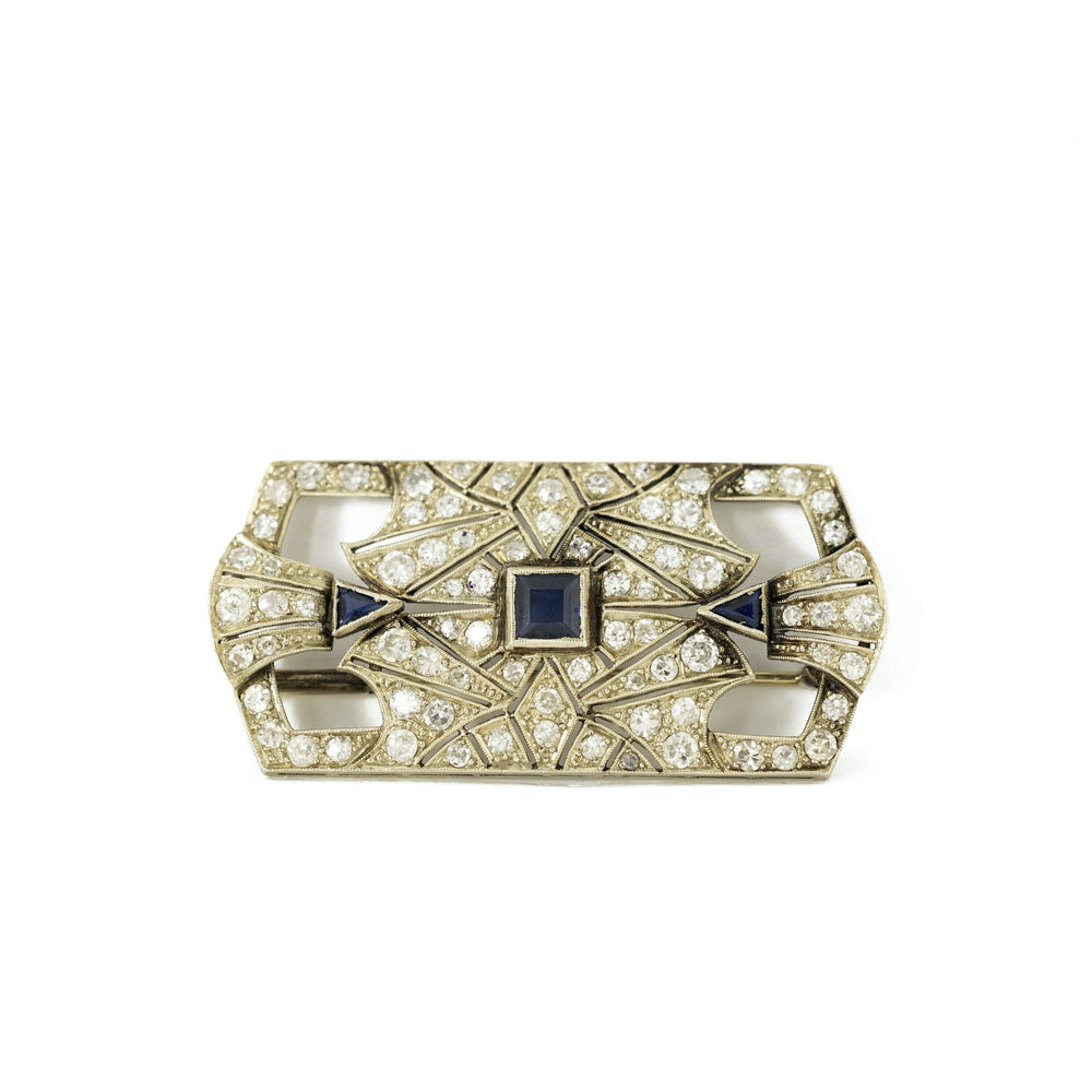Broche en Or blanc 18k avec Saphirs et Diamants