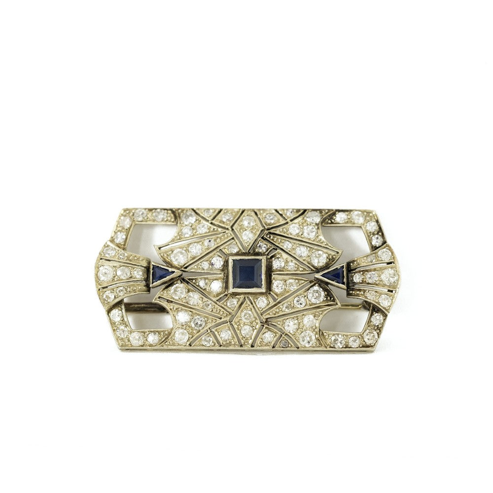 18k White Gold Brooch with Sapphires and Diamonds
