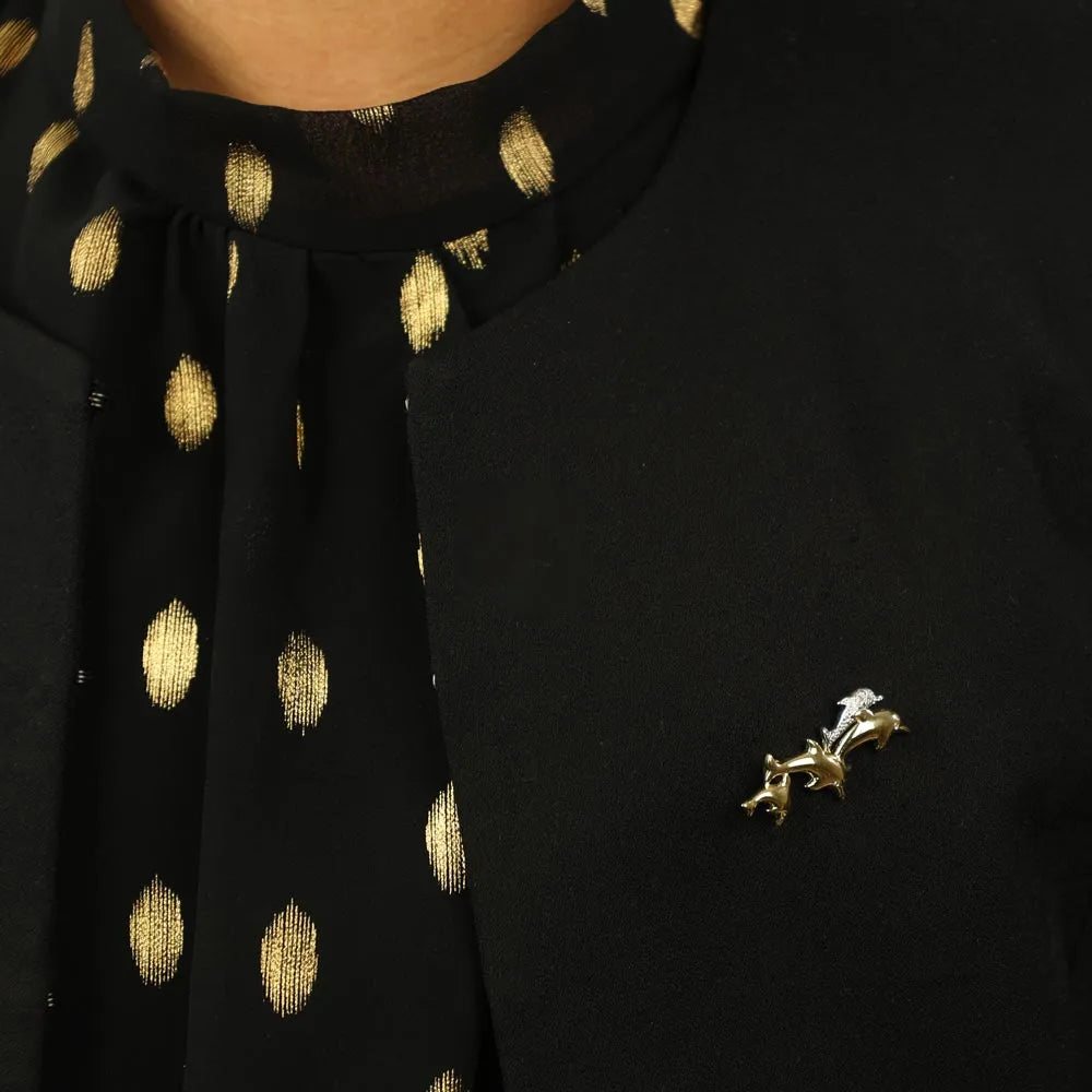 Broche en Or jaune 18k avec Diamants - Dauphins