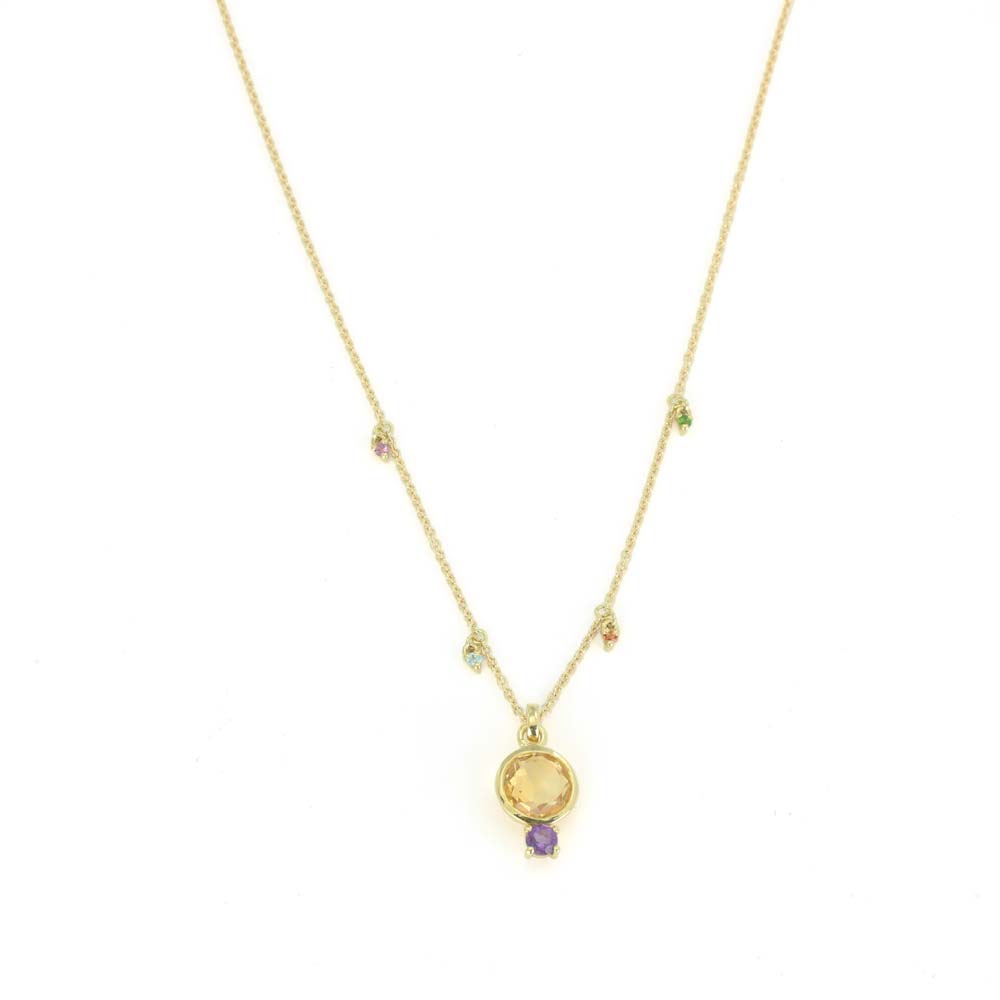 18k Yellow Gold Necklace / Pendant - "Tous" Brand with Citrine and Amethyst