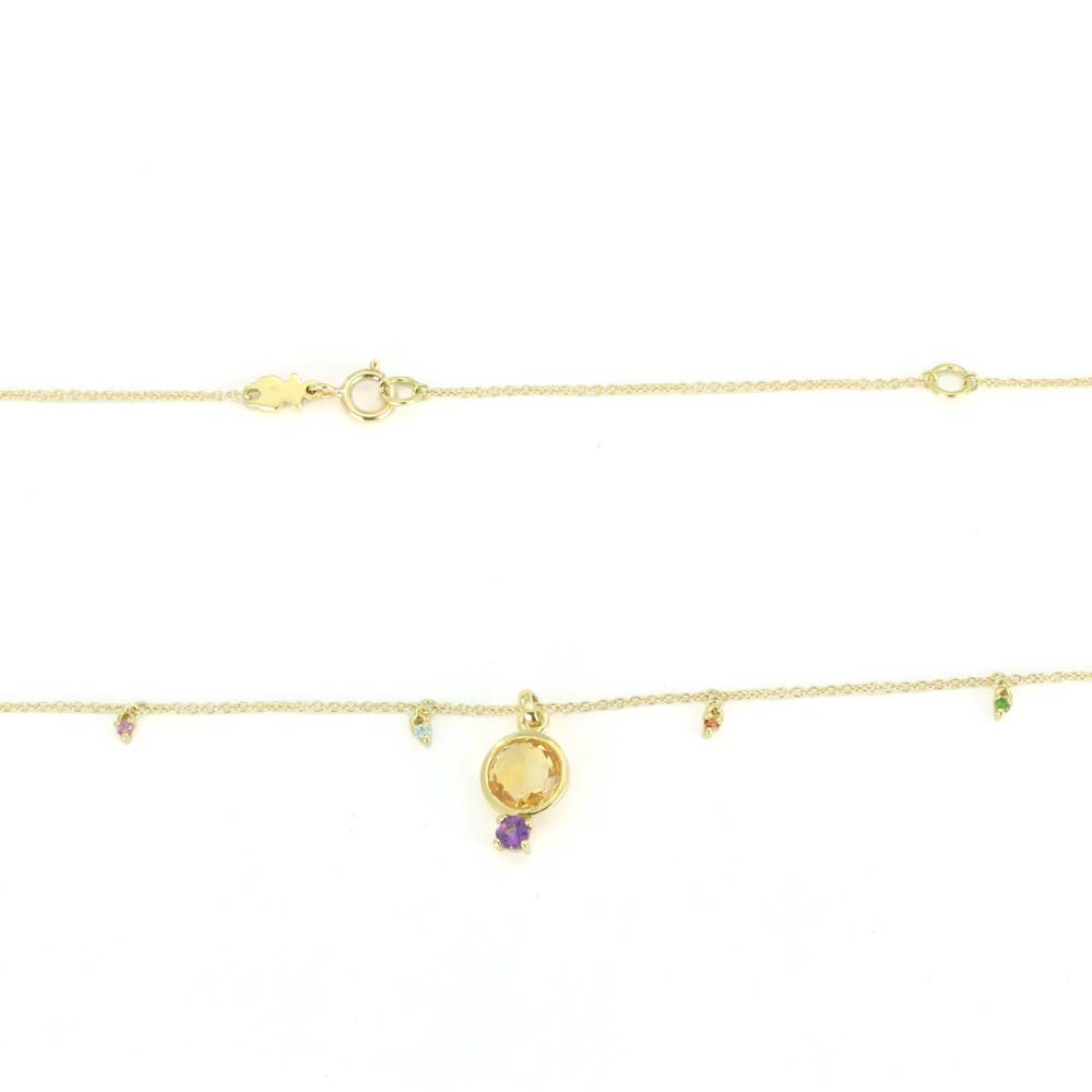 18k Yellow Gold Necklace / Pendant - "Tous" Brand with Citrine and Amethyst