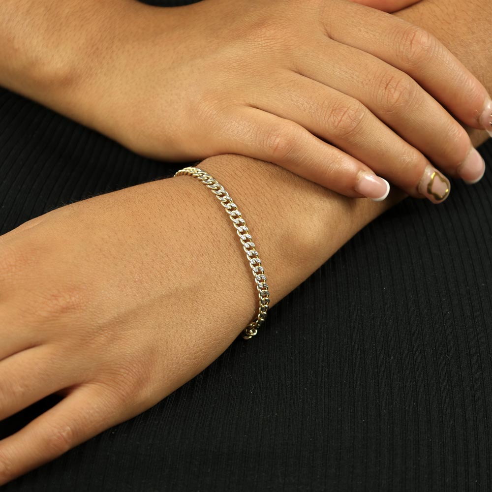 14k White and Yellow Gold Chain - Diamond-cut Curb Chain