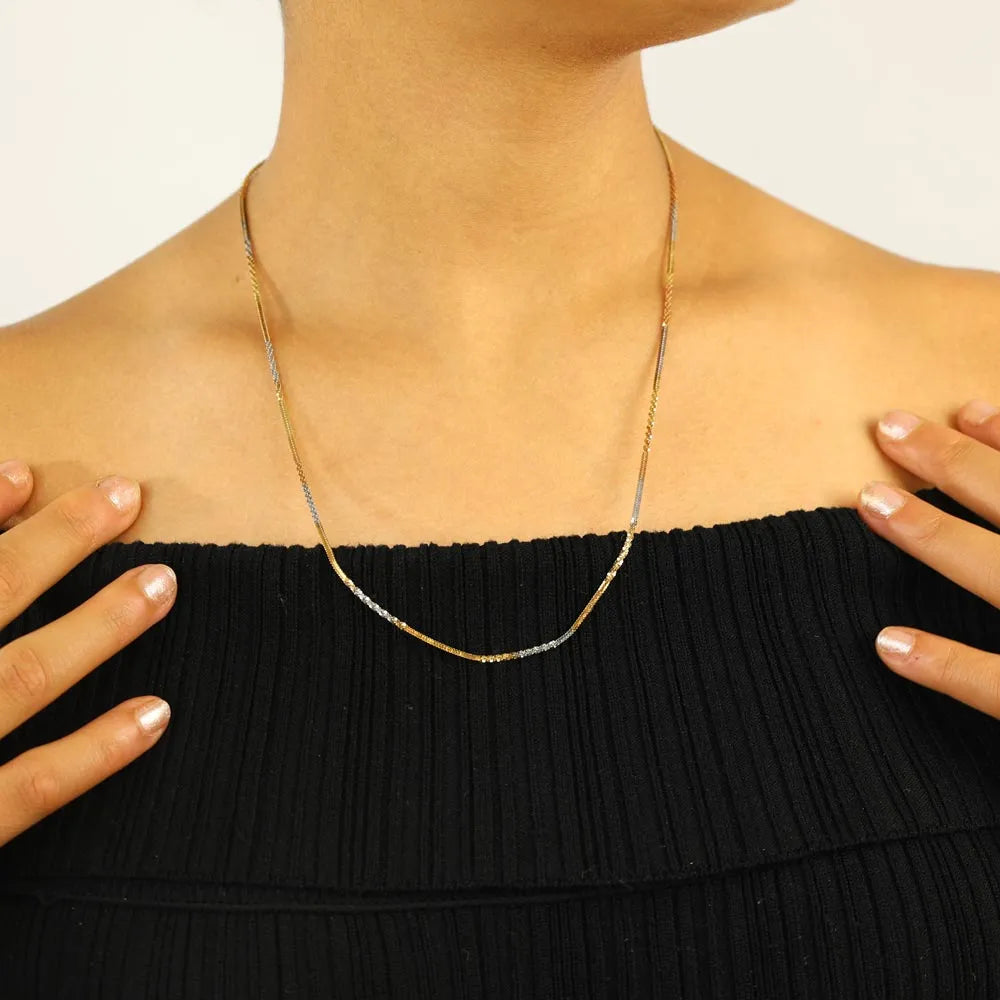 18k Yellow and White Gold Chain - "Tubular and Beaded" Link