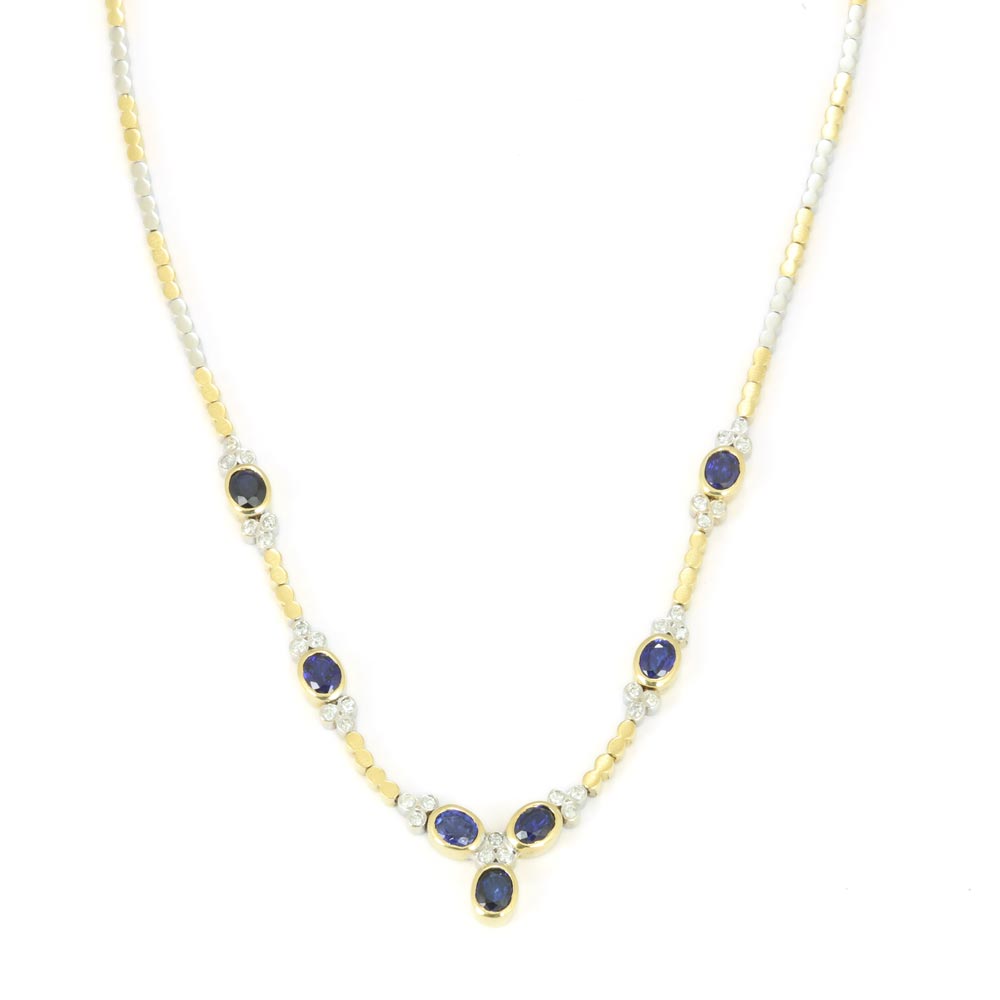 18K Yellow and White Gold Chain with Sapphire and Diamonds