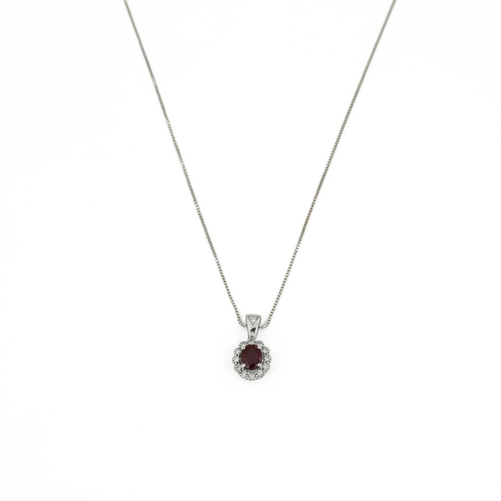 Collier en Or blanc 18k avec Rubis et Diamants