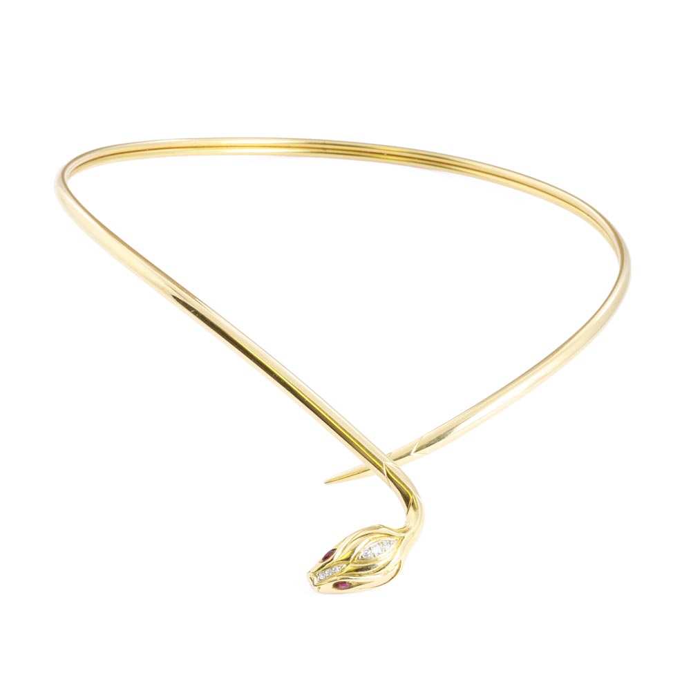18K Yellow Gold Necklace – "Serpent" Motif with Diamonds