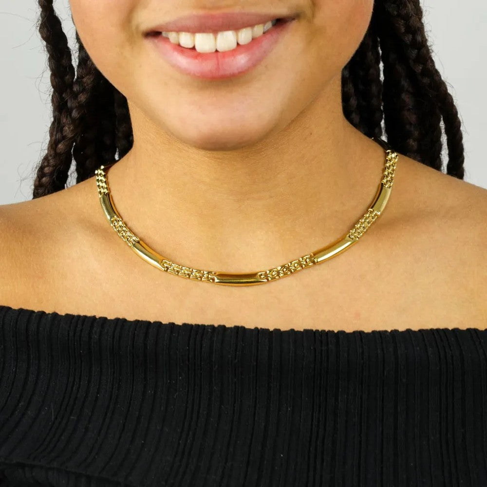 Collier en Or jaune 18k - Maille "alternée rigide et articulée"