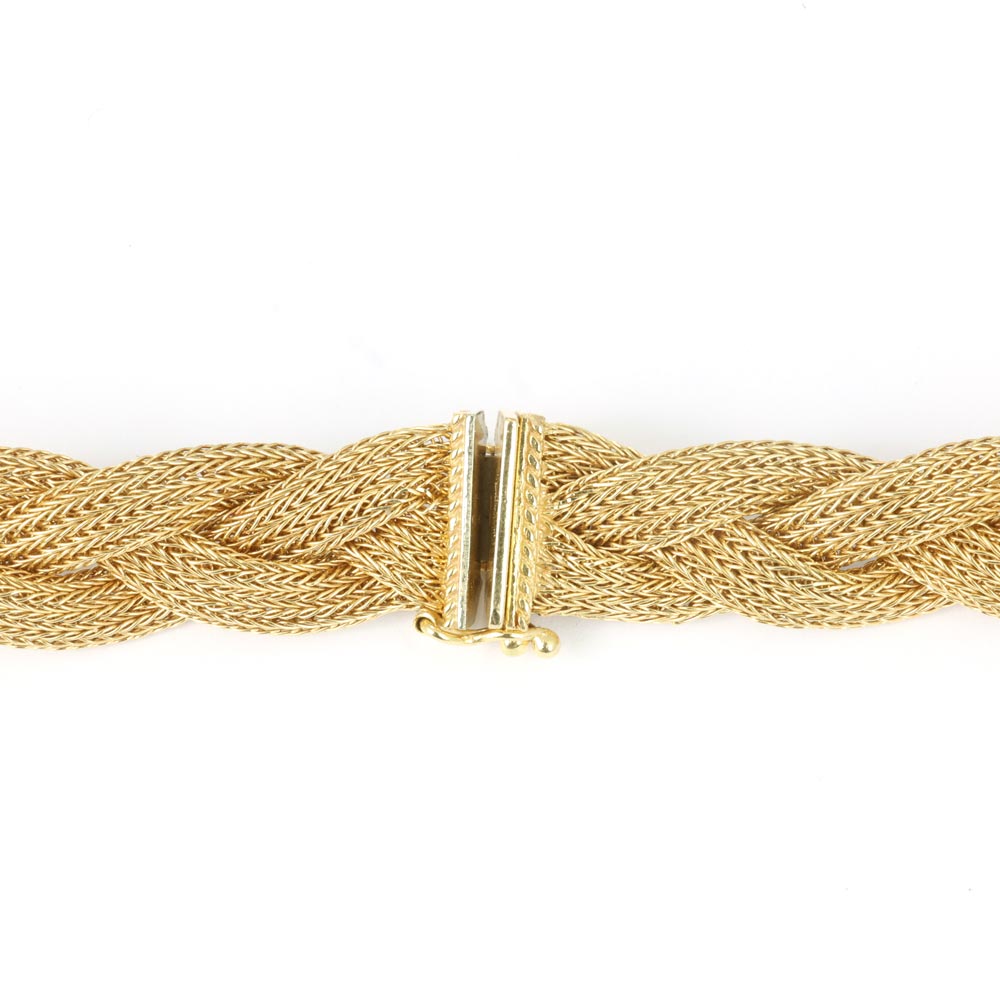 18k Yellow Gold Necklace - Twisted Mesh "Choker"