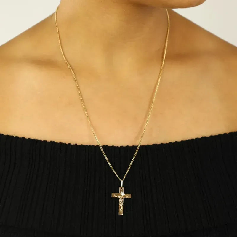 18k Yellow Gold Necklace - "Traditional Christian Cross" Motif