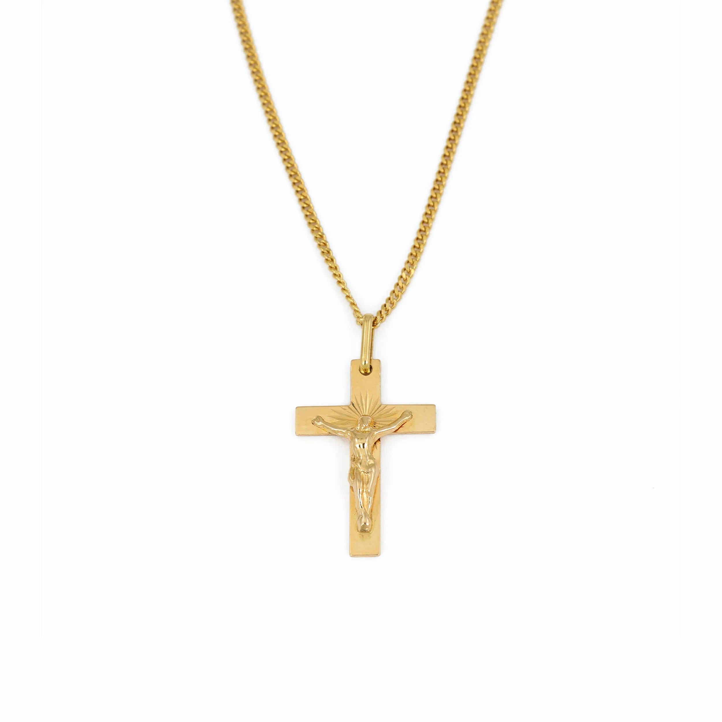 18k Yellow Gold Necklace - "Traditional Christian Cross" Motif
