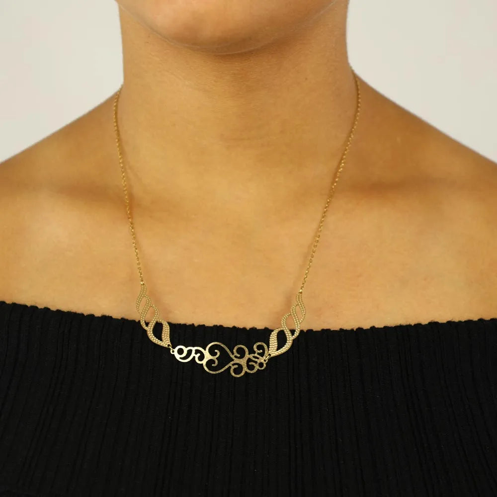 18k Yellow Gold Necklace - "Arabesque Filigree" Design