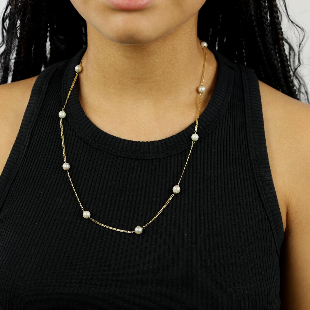 18k Yellow Gold Necklace with Pearls
