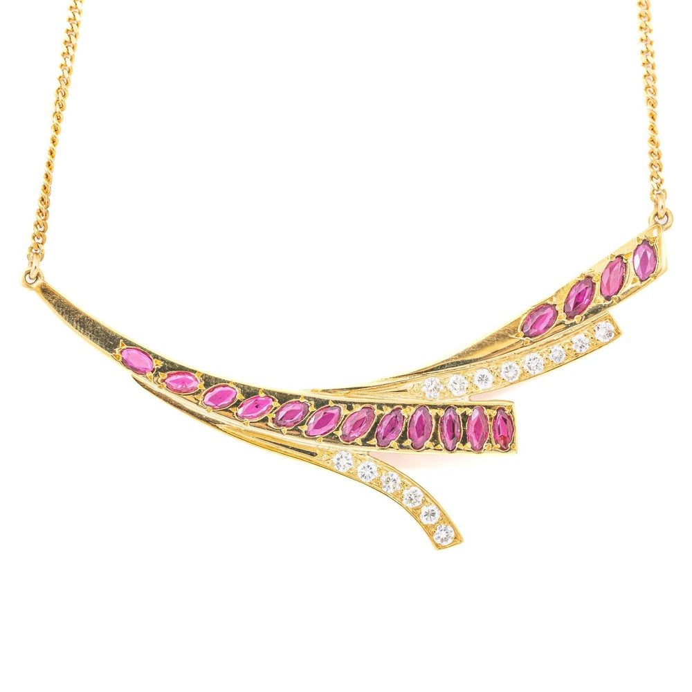 Collier en Or jaune 18k avec Rubis et Diamants