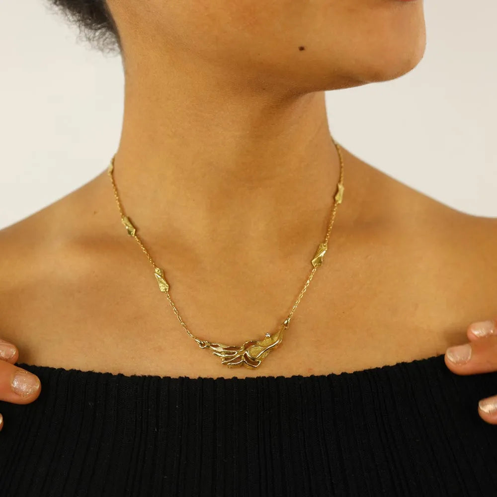 18k Yellow Gold Diamond Necklace - Signed Helga Kordt
