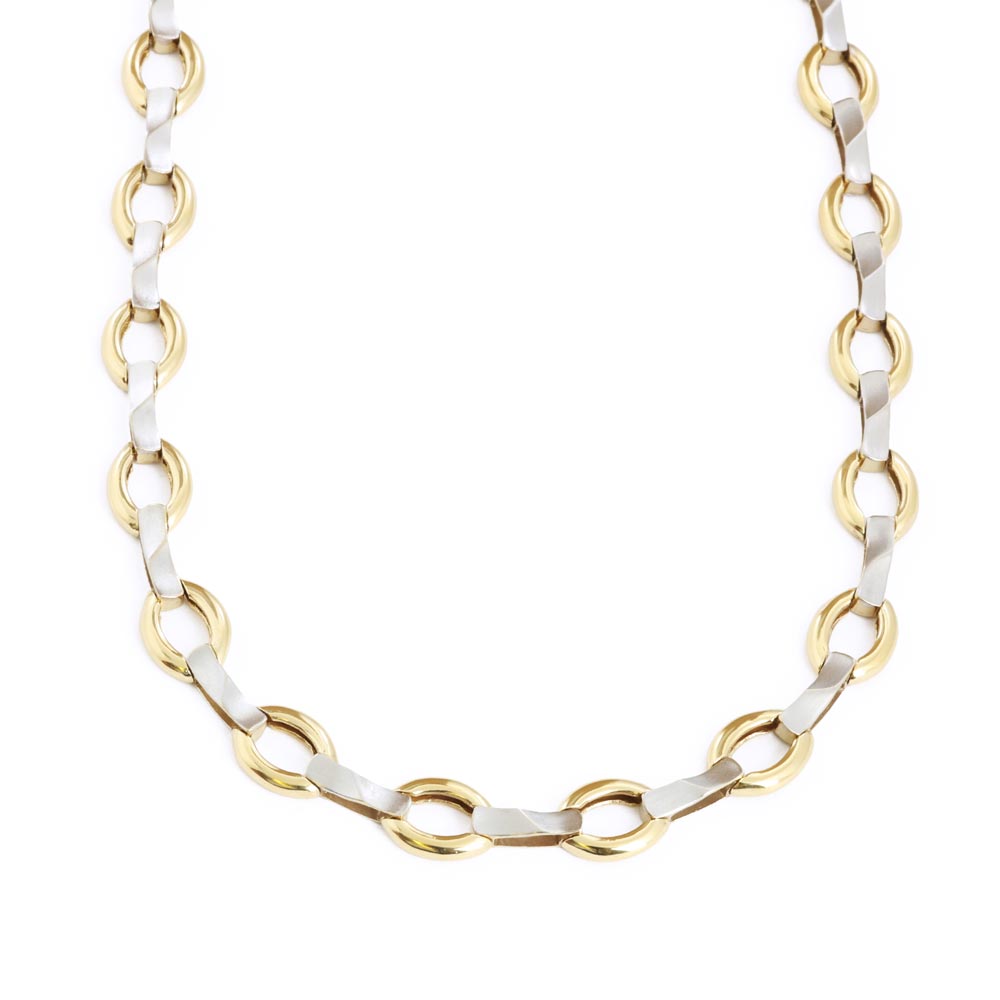 Collier en Or jaune et blanc 14k - Maille "Alternée"