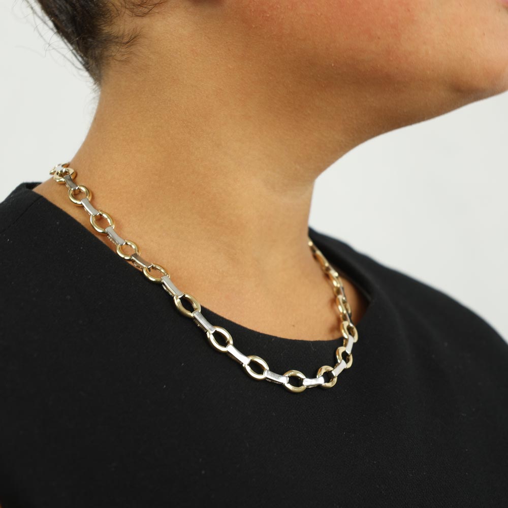 Collier en Or jaune et blanc 14k - Maille "Alternée"