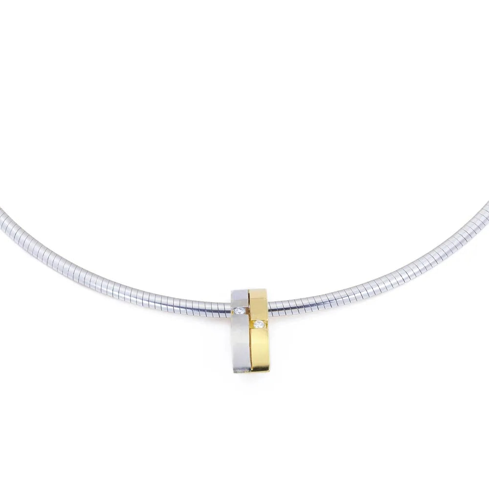 18k Yellow and White Gold Necklace - "Oval Snake" Chain