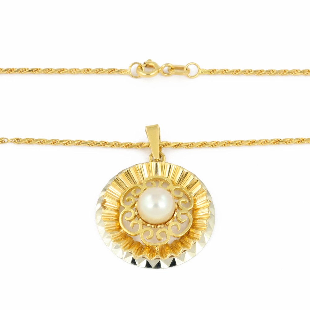Collier en Or jaune et blanc 18k avec Perle