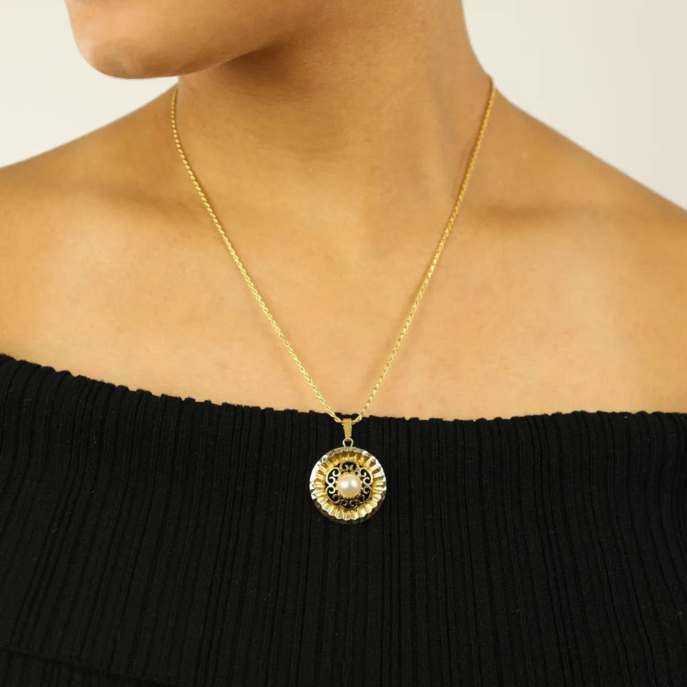 Collier en Or jaune et blanc 18k avec Perle