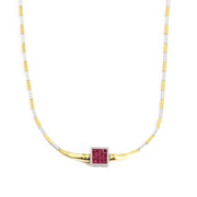 Halskette aus 18k Gelb- und Weißgold mit Rubin, Smaragd und und Diamanten