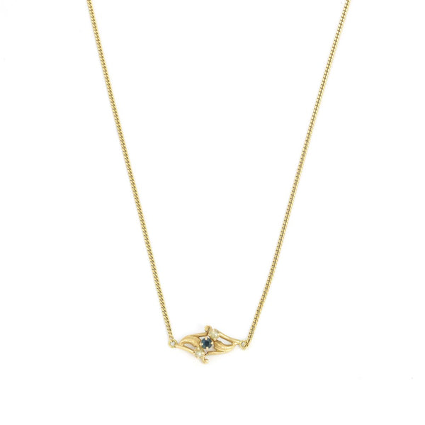 Halskette und Anhänger aus 18 Karat Gelbgold mit Diamanten und Saphir