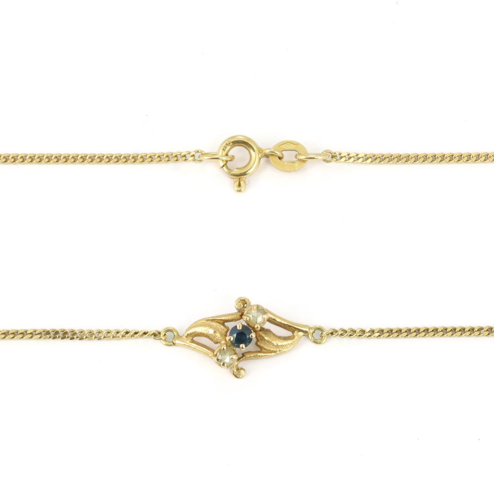 18k Yellow Gold Necklace and Pendant with Diamonds and Sapphire