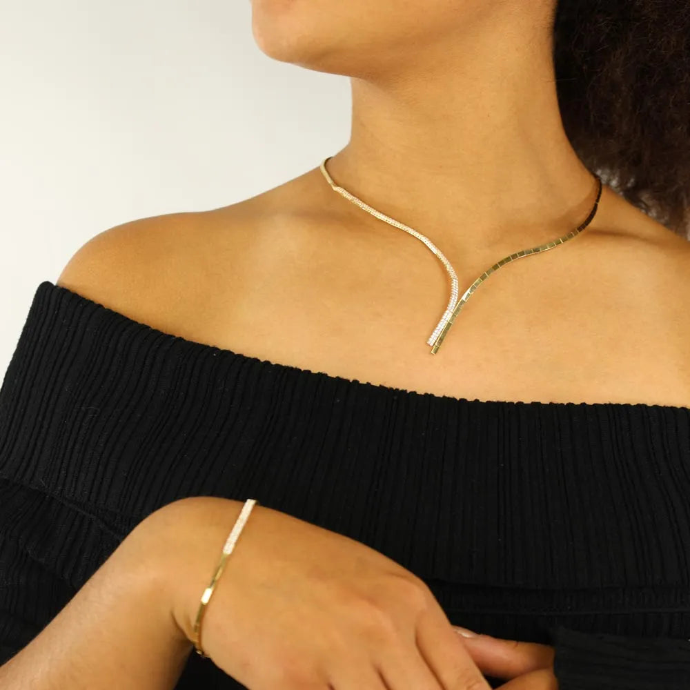 Parure - Collier, Bracelet en Or jaune 18k avec Diamants