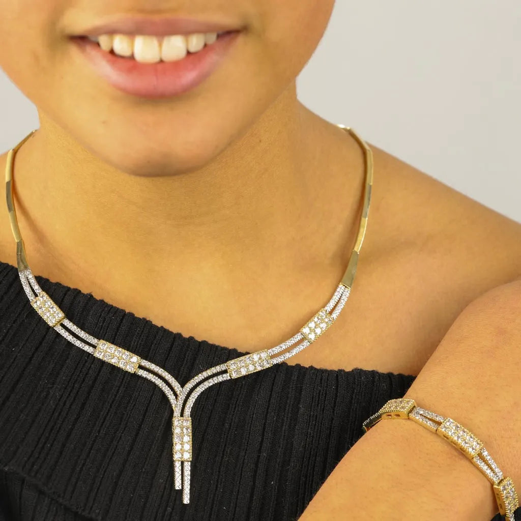 Parure Collier, Bracelet en Or jaune 18k avec Zirconiums