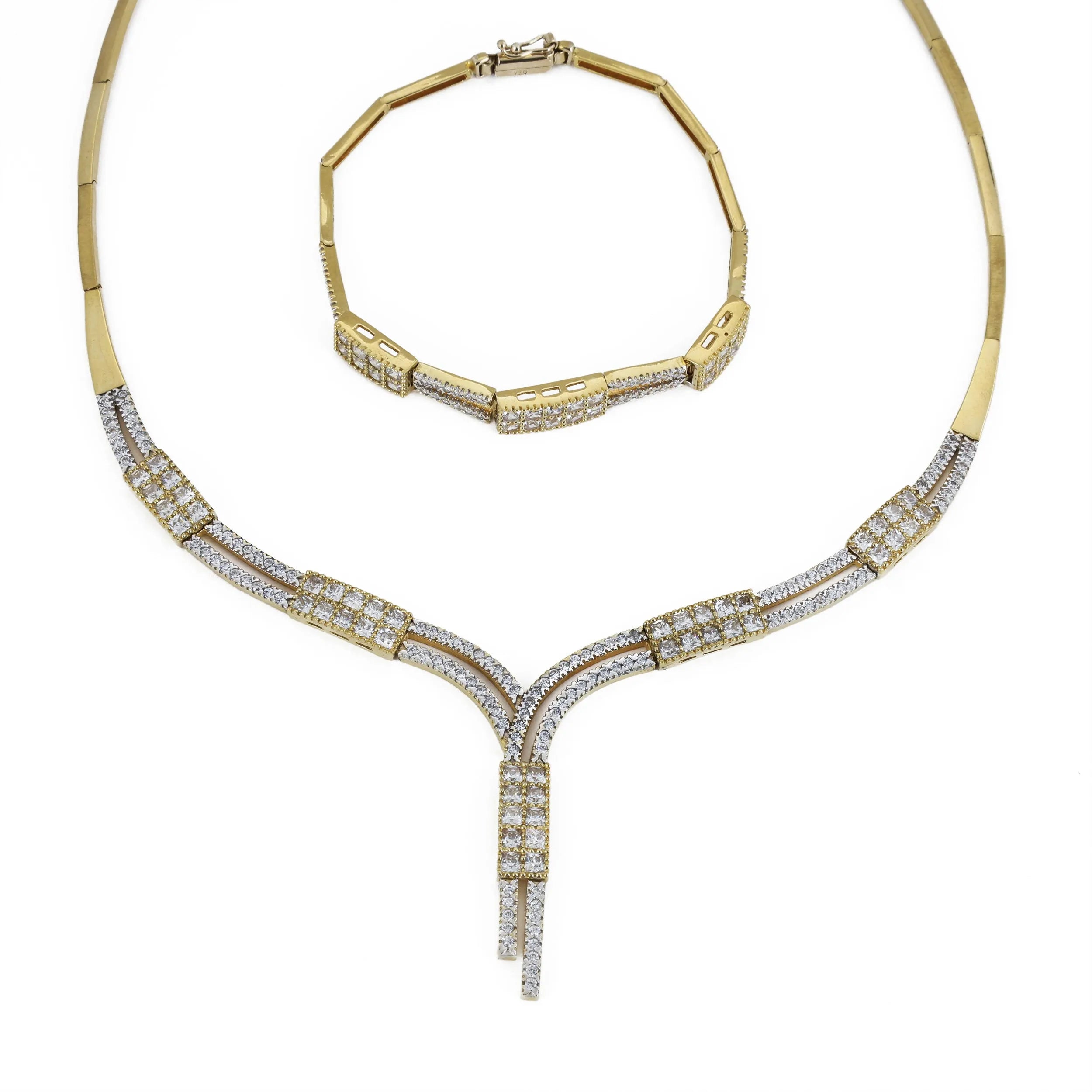 Parure Collier, Bracelet en Or jaune 18k avec Zirconiums