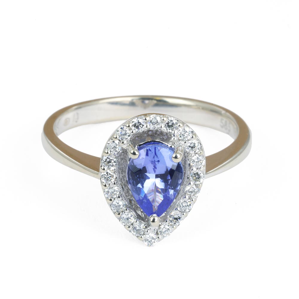 Parure avec Bague, Collier et Pendentif, Boucles d'oreilles et Bracelet en Or blanc 14k et 18k avec Tanzanites