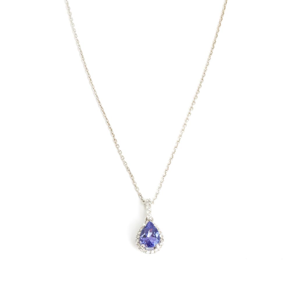 Parure avec Bague, Collier et Pendentif, Boucles d'oreilles et Bracelet en Or blanc 14k et 18k avec Tanzanites