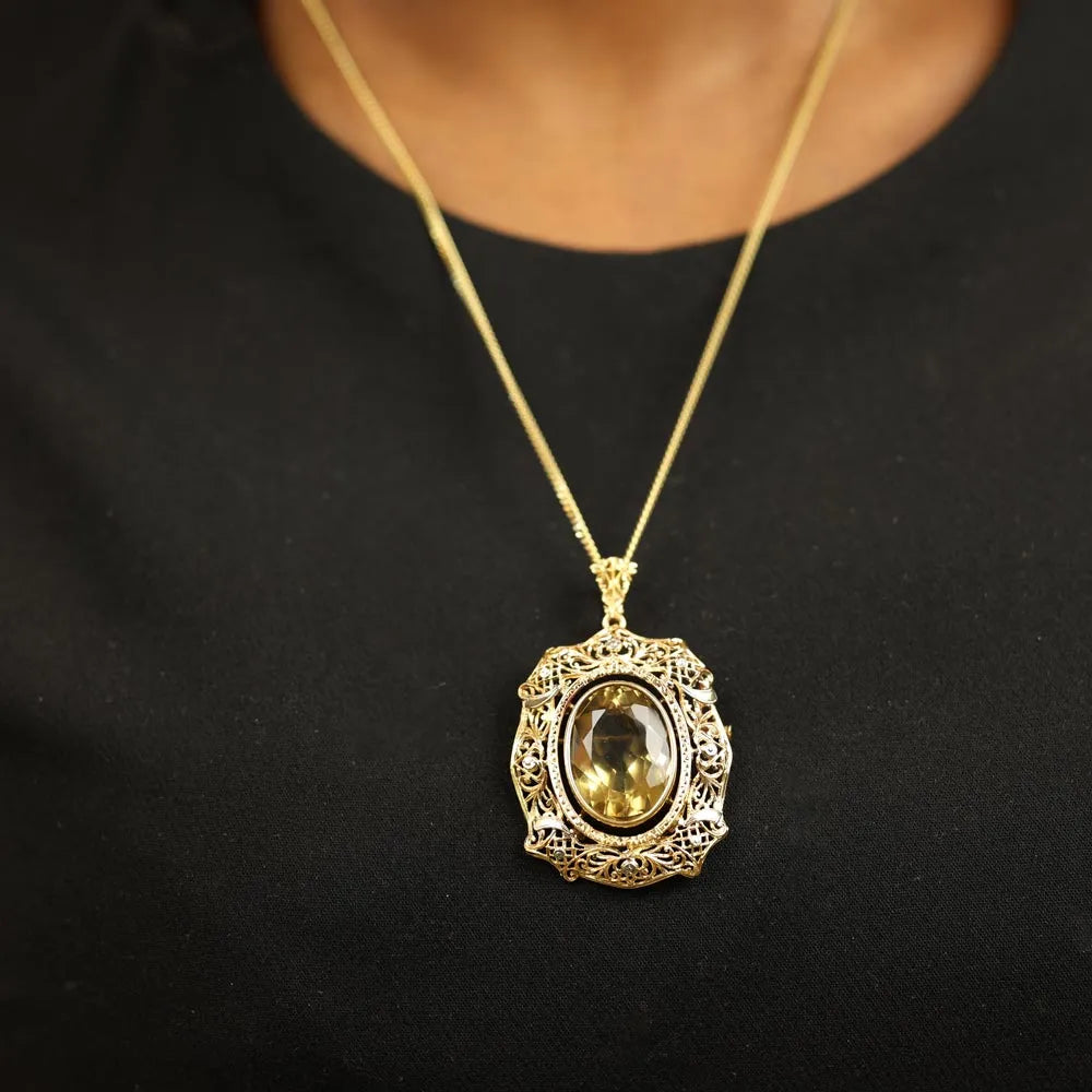 Pendentif / Broche en Or jaune 18k avec Citrine