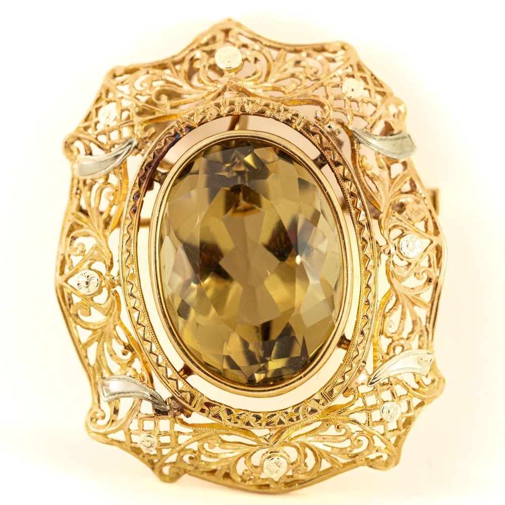 18k Yellow Gold Pendant/Brooch with Citrine