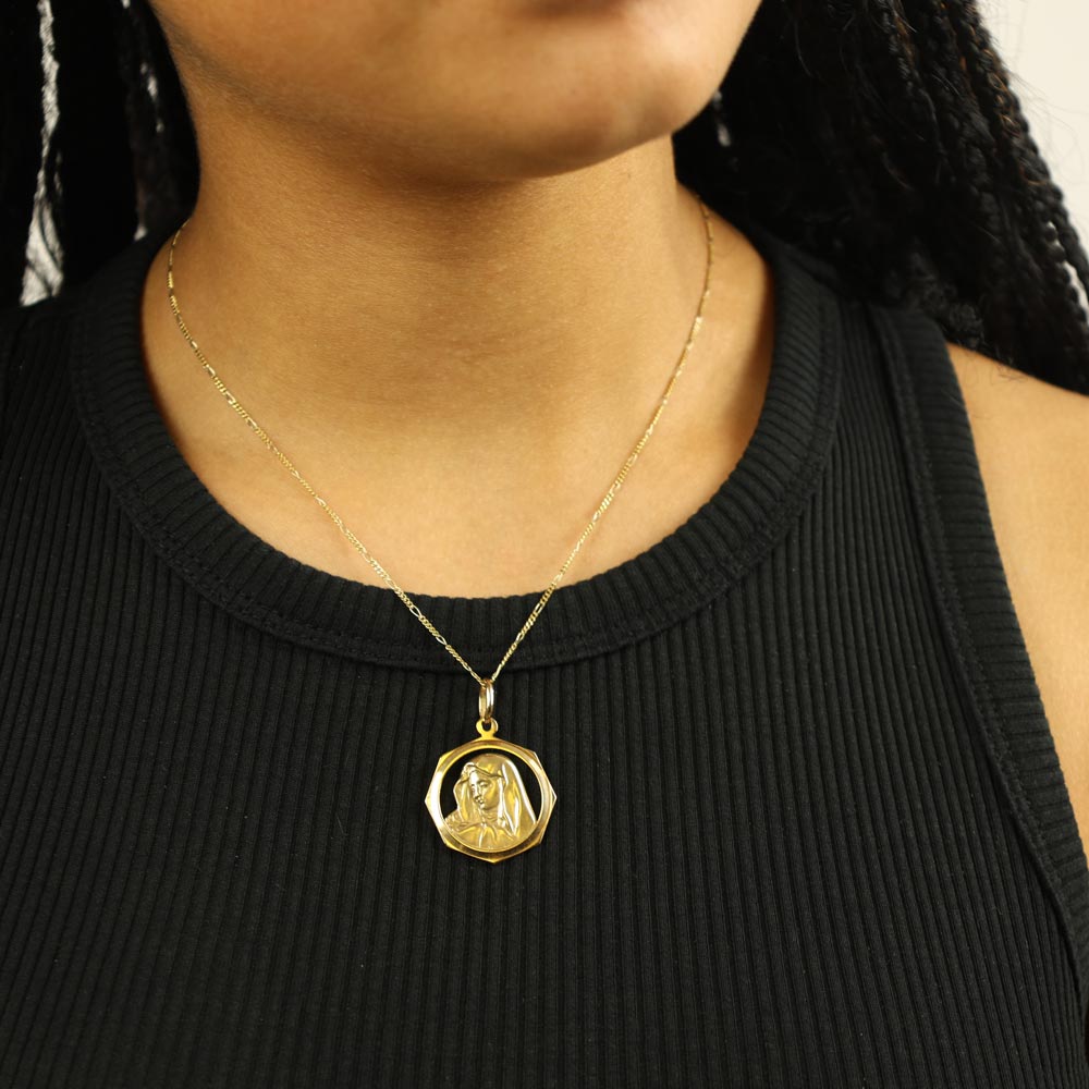 Pendentif en Or Jaune 18k - Médaillon "Vierge Marie"
