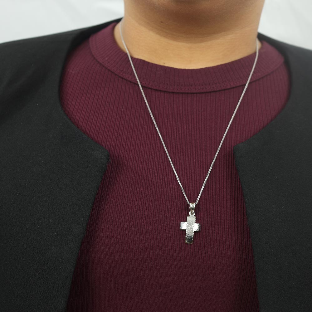 14k White Gold Pendant - "Christian Cross" Design
