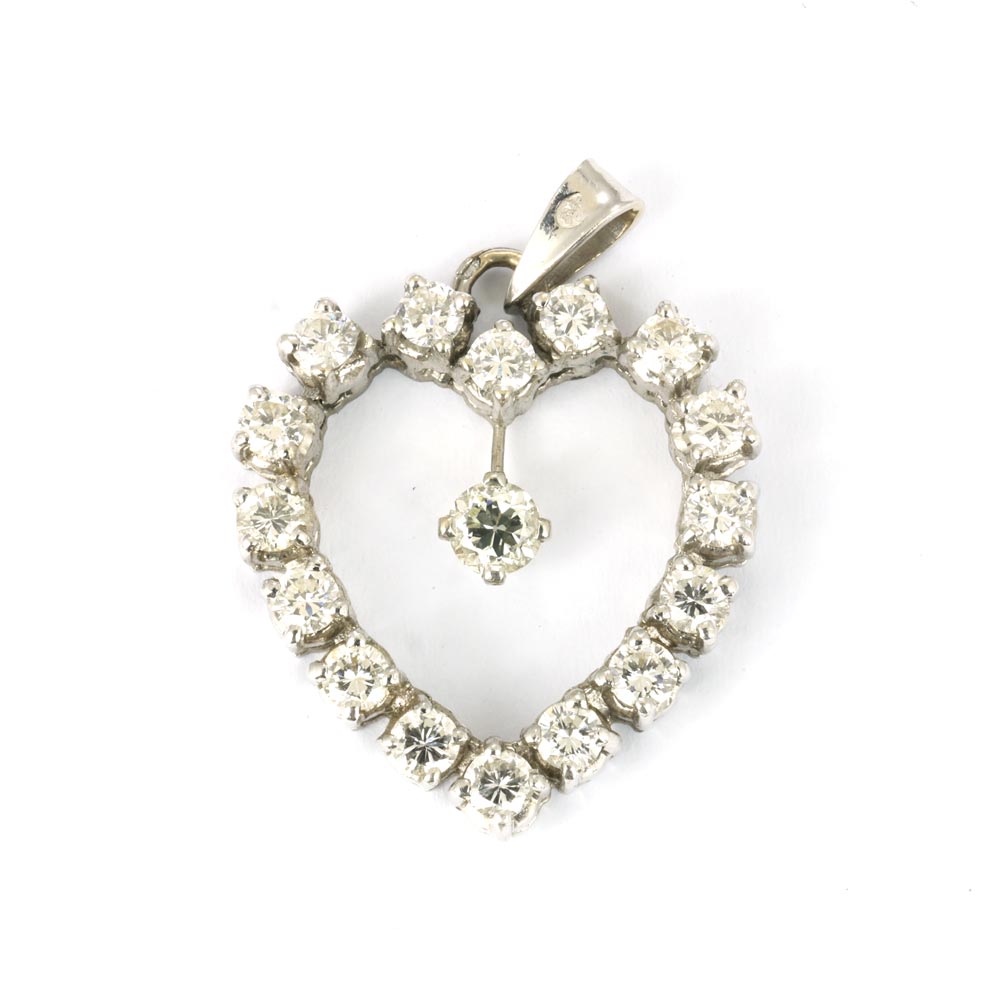 Pendentif en Or blanc 18k - Motif "Coeur" avec Diamants