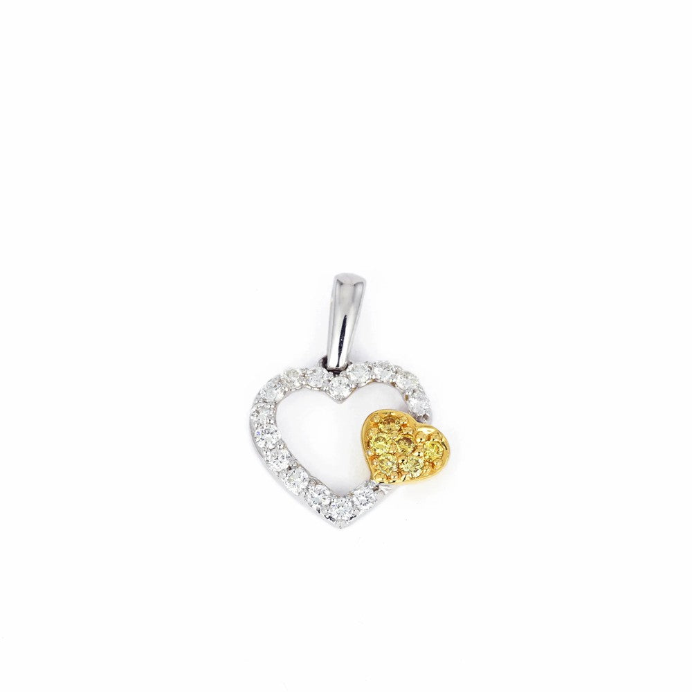 Pendentif en Or blanc 18k - Motif "Coeur" avec Diamants blancs et jaunes