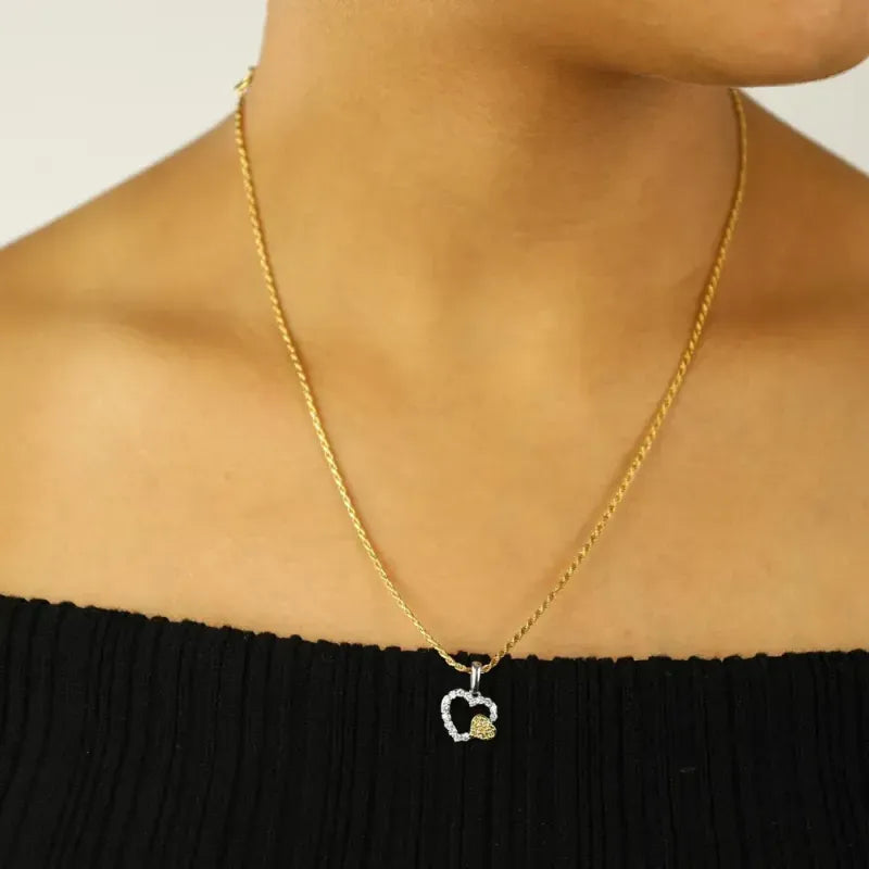 Pendentif en Or blanc 18k - Motif "Coeur" avec Diamants blancs et jaunes